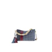 Patchwork Crossbody Taske med Læder Striber