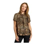 Leopard Print Kortærmet Bluse