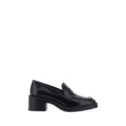 Blankt Læder Chunky Heel Loafers