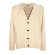 Beige Uld V-Hals Diamant Cardigan