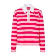 Stribet Polo Bluse i Pink Red