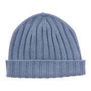 Blå Cashmere Ribstrikket Beanie Hat