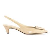 Bone Beige Læder Slingback Sandaler