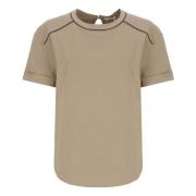 Beige Bomuld T-shirt med Messingdetaljer