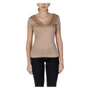 Beige V-Neck Lyocell T-Shirt