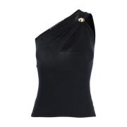 Sort One-Shoulder Top med Juvel Detalje