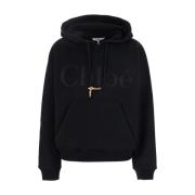 Sort Logo Hoodie med Metallisk Vedhæng