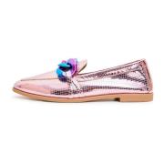 Klassiske læder flade sål loafers - Metallic Pink