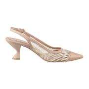 Beige Mesh Pointed Toe Slingback Heels til kvinder - Stilfulde Kitten Heel Sandaler