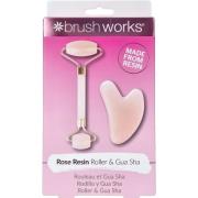Brushworks Resin Rose Quartz Roller & Gua Sha