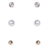 Dazzling Klassiker 3-pack Earrings Pearls & Crystals Gold