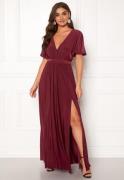 Goddiva Flutter Sleeve Maxi Dress Berry S (UK10)