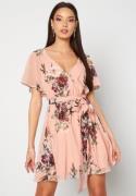 Goddiva Floral Flutter Dress Peach L (UK14)