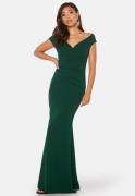 Goddiva Bardot Pleat Maxi Dress Emerald L (UK14)