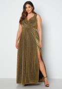 Goddiva Curve Glitter Wrap Front Maxi Curve Dress With Split Gold 50 (UK22)