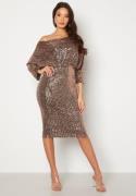 Goddiva Sequin Cowl Neck Midi Dress Champangne XXS (UK6)