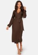 BUBBLEROOM Pleated Wrap Midi Dress Brown XS