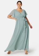 Goddiva Curve Flutter Sleeve Chiffon Maxi Curve Dress Sage Green 44 (UK16)