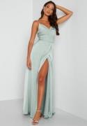 Bubbleroom Occasion Waterfall High Slit Satin Gown Dusty green 40