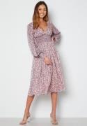 Goddiva Ditsy Long Sleeve Shirred Midi Dress Blush XXL (UK18)