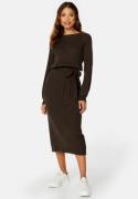 BUBBLEROOM Round Neck Rib Knitted Midi Dress Brown 4XL