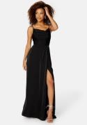 Bubbleroom Occasion Waterfall High Slit Satin Gown Black 40