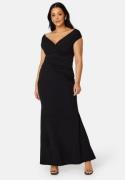 Goddiva Curve Bardot Pleat Maxi Dress Black 50 (UK22)