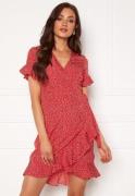 VERO MODA Henna 2/4 Wrap Frill Dress Goji Berry AOP:White XS