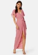 Goddiva Flutter Chiffon Wrap Maxi Dress Warm Pink M (UK12)