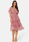 Goddiva Flutter Tiered Midi Dress Warm Pink XXL (UK18)