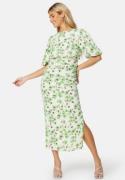 Bubbleroom Occasion Puff Sleeve Bow Midi Dress Green/Floral 42