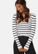 BUBBLEROOM V-neck Knitted Top Cream/Striped S