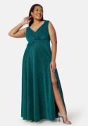 Goddiva Curve Glitter Wrap Front Maxi Curve Dress With Split Green 46 (UK18)