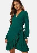 John Zack Frilly Wrap Mini Dress Forest Green XS (UK8)