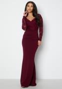 Goddiva Lace Trim Maxi Dress Dark Wine L (UK14)