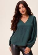 Happy Holly V-neck Puff Sleeve Viscose Blouse Dusty green/Patterned 44/46