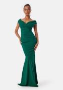 Goddiva Bardot Pleat Maxi Dress Dark green L (UK14)