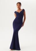 Goddiva Bardot Pleat Maxi Dress Dark blue M (UK12)