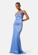 Goddiva Satin Lace Trim Maxi Dress Cornflower Blue XS (UK8)