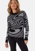 Object Collectors Item Ray L/S Knit Pullover Black Pattern:Medium grey me M