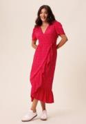 Happy Holly Evie Puff Sleeve Midi Wrap Dress Red/Dotted 48/50