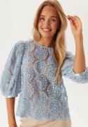 BUBBLEROOM 3D Flower Puff Sleeve Blouse Light blue M