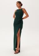 Bubbleroom Occasion Square Neck Slit Maxi Dress Dark green S