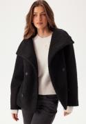 BUBBLEROOM High Neck Short Bouclé Coat Black S