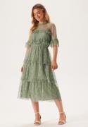 BUBBLEROOM Frill Lace Midi  Dress Dusty green 38