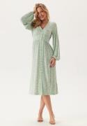 BUBBLEROOM Midi Button Volume Sleeve Dress Light green/Patterned S