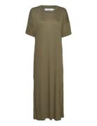 Long T-Shirt Dress Ronneby Leaf Green Maxikjole Festkjole Khaki Green DEDICATED