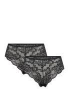 Pclina Lace Wide Brief 2-Pack Noos Trusser, Tanga Briefs Black Pieces