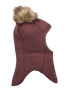 Wool Fullface W. Pom Pom Accessories Headwear Balaclava Burgundy Mikk-line