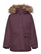 Parka W. Fake Fur Parka Jakke Burgundy Color Kids